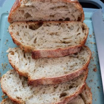 V9 Oregano Bread first slice
